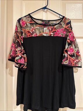 Embroidered Floral Mesh Women's Top